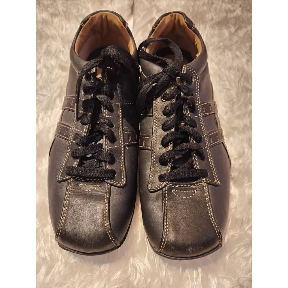Skechers Mens Size 8.5 Black Brown Leather Casual Walking Sneaker City Walk